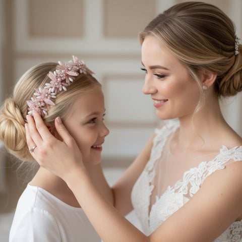 The Lily Rose Flower Crown Headband — Handmade Pastel Pink Headband for Flower Girls