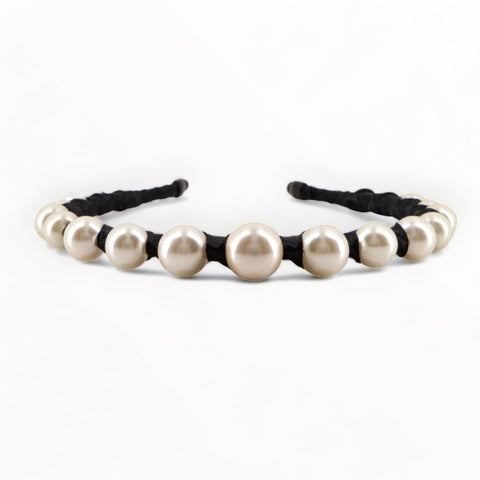 Designer Girls Black Pearl Tiara - large ivory pearls handmade with luxury black satin by Sienna Likes to Party - Luxury Hair Accessories for Children