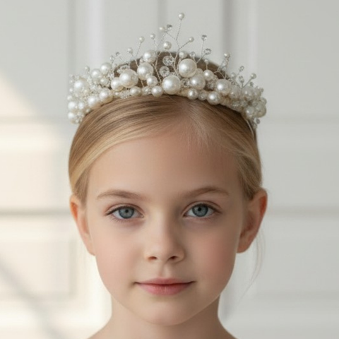 The Cielo Designer Kids Pearl & Crystal Tiara Headband