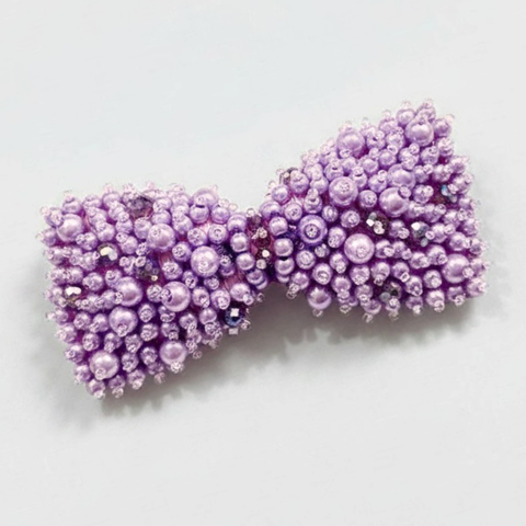 Lavendar purple designer childs bow hair clip.  Handmade with purple pearl beads and amethyst faceted cut crystals by Sienna Likes to Party