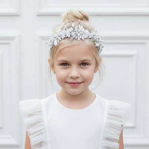 Luxury flower girl headband in soft ivory handmade by Sienna Likes to Party