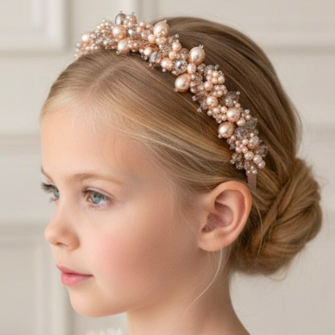 handmade pearl and crystal headband for girls luxury occasion accessory