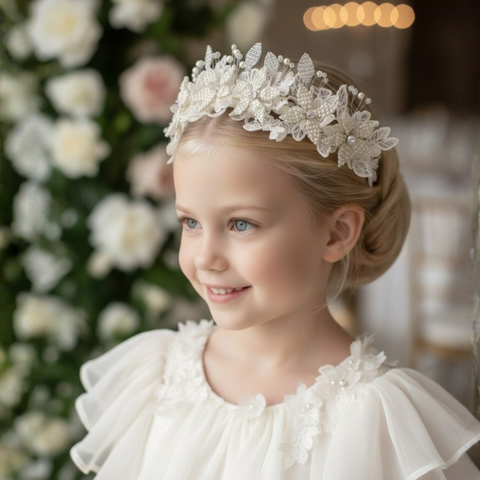Designer girls pearl and crystal headband for heirloom gifting and weddings