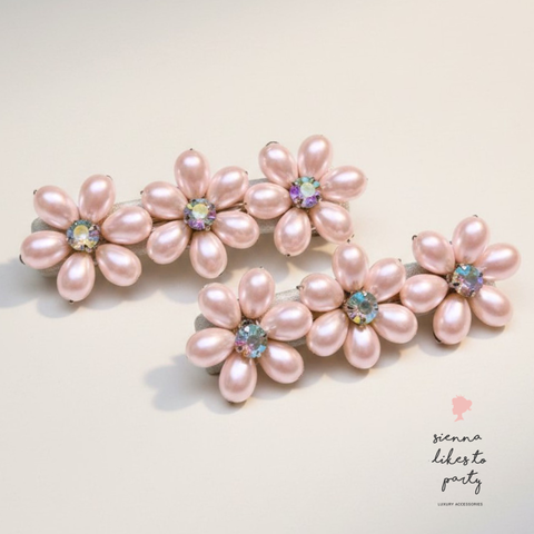 Luxury girls floral pearl hair clips designed for flower girls, birthday parties and special occasions