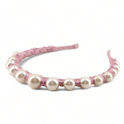 Designer kids pearl crown Large graduating pearl beads with lilac satin.  Handmade by Sienna Likes to Party