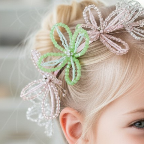 Best girls designer crystal butterfly headband in pastel shades, perfect for flower girls, and childrens special occasionwear.