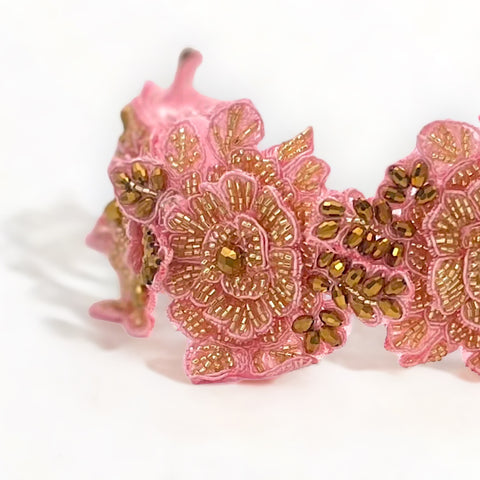 Best luxury childrens hair accessories.  The Hadraniel Girls Flower crown is entirely handbeaded with metalic gold crystals, perfect for Kids special occasions.  Designed by Sienna Likes to Party
