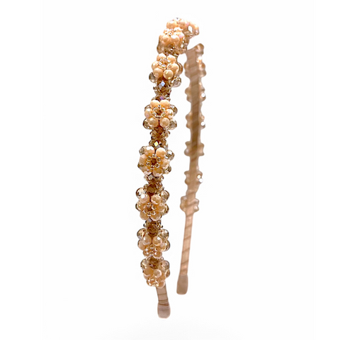 The Mia Hair Clip Set is handcreafted with different sized quality blush crystals and pearls and highlighted .  The Perfect childs hair Accessory set for special occasionwear, kids birthday parties, weddings and flower girls