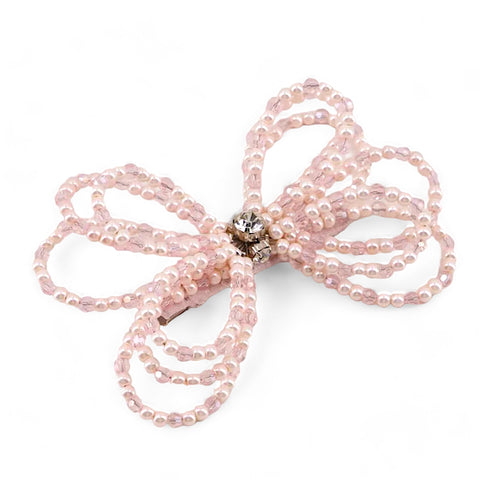 Luxury pale pink crystal bow hair clip for girls