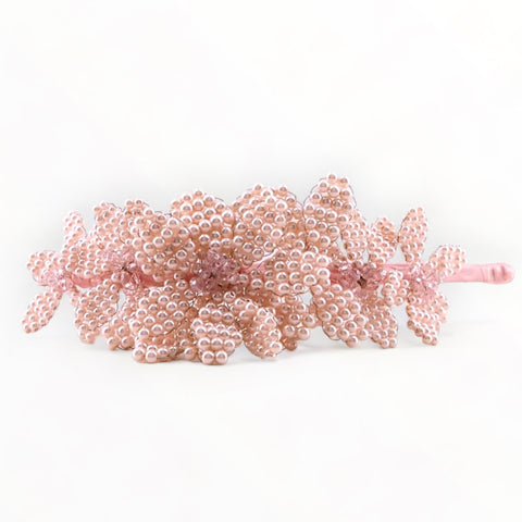From the biggest collection of Luxury Girls Hair Accesssories for children, this childs headband is handmade with pale pink pearl and cut crystal beads.  Perfect kids special occasion head piece.