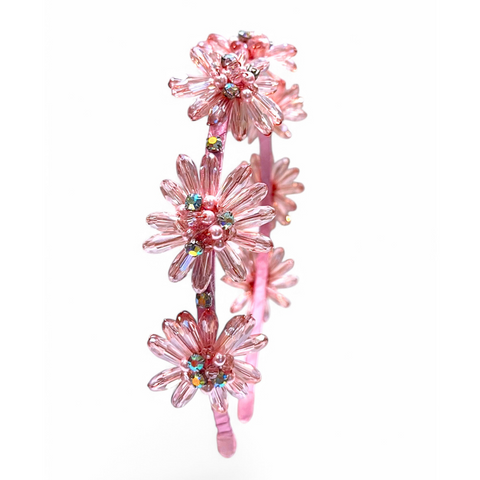 buy designer handmade pink crystal flower crown for girls.  Hand crafted with rainbow rhinestones and pearls.  Perfect for bridal, special occasion or birthday parties.