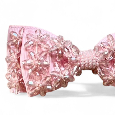 Girls Handmade Pink Crystal Bow Hair Clip - The Daisy Clip