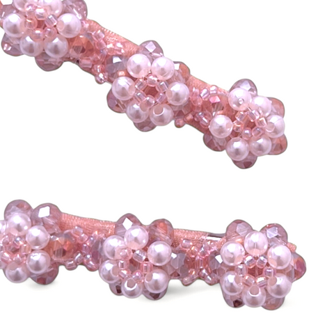 The Pansie Girls Designer Handmade Pink Crystal and Pearl Hair Clip Set