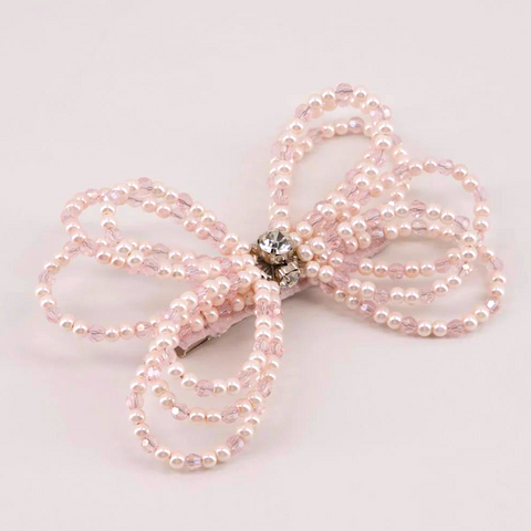 Best Girls Bow Pearl Hair Clip - Pink