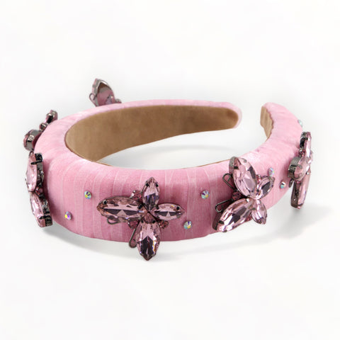 girls pink butterfly headband with diamantes