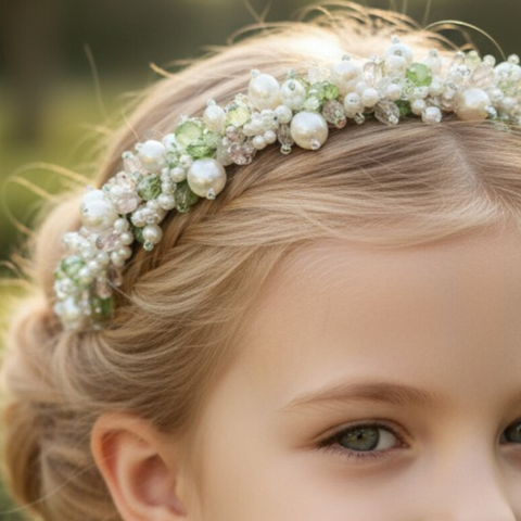 Girls Hand beaded crystal and Pearl Headband - The Sachi