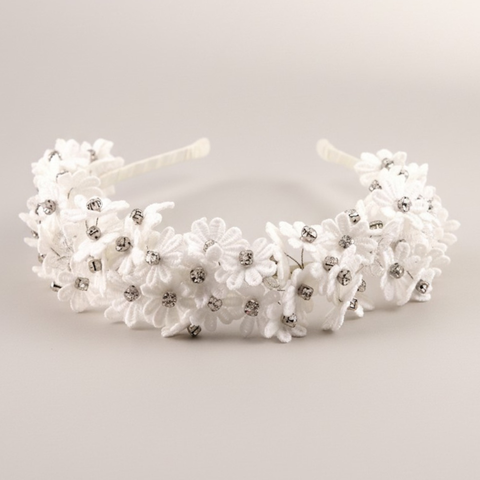 elegant white crystal headband for flower girls and communions