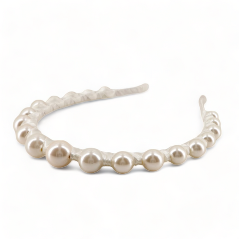Designer Girls white communion tiara - large graduated pearl beads set in luxury white satin - handmade by Sienna Likes to Party