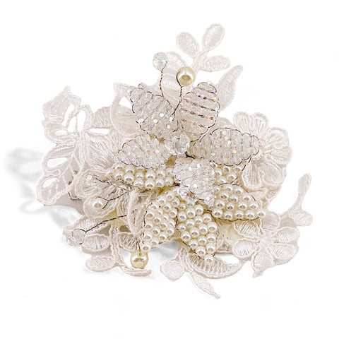 Best lace and pearl flower girl clips for children by Sienna Likes to Party luxury hair accessories for children.  The Isadora is entirely handcrafted with white lace and Ivory and crystal beadwork.