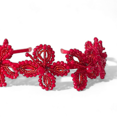 Best designer little girls red hair accessories.  Each designer childs headband is uniquely handmade with red crystals by Sienna Likes to Party