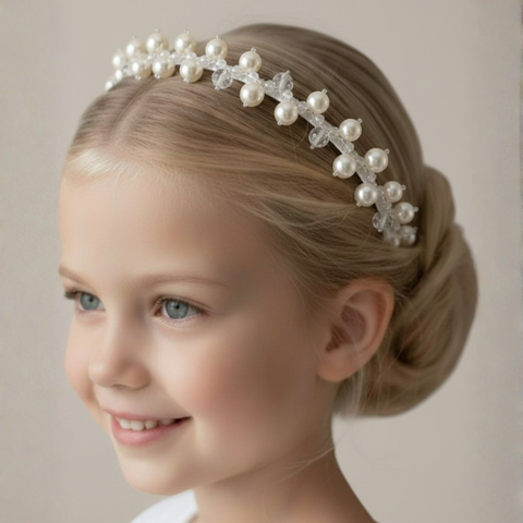 Elegant ivory pearl flower girl hair accessory for children
