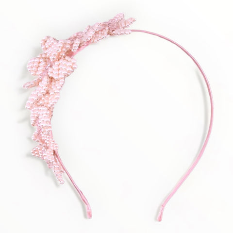 Most beautiful childrens pink headband.  This bespoke unique accessory is entirely handcrafted with pastel pink pearl beads and pink cut crystals, to create a stunning flower crown.