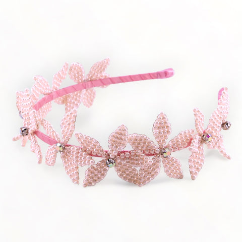 Handmade girls pink flower crown with rhinestones