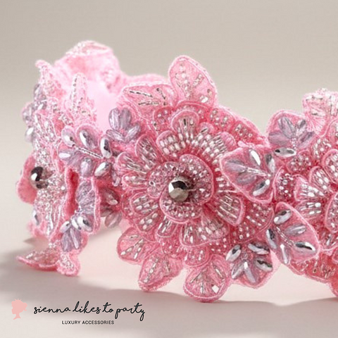 Pink and silver flower girl headband styled for a wedding by Sienna Likes to Party