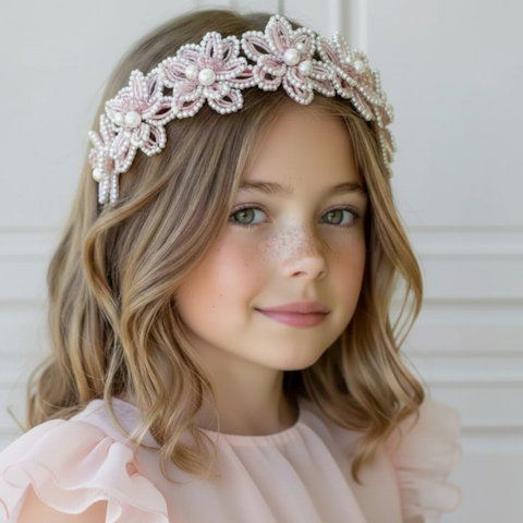 Handmade bespoke bridal flower crown for flower girls and bridesmaids.  Bespoke headband handmade by Sienna Likes to Party, luxury hair accessories for children
