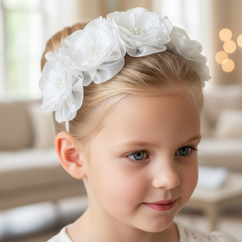 Best girls flower crown hand beaded with crystals. and pearls, perfect for weddings and communions