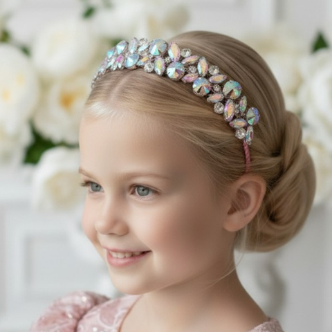 Couture flower girl crystal headband handmade with premium diamantes