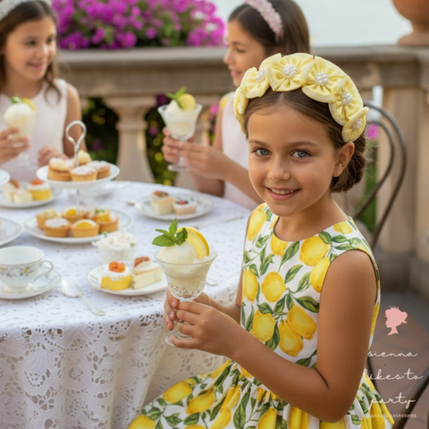 luxury yellow flower headband for girls inspired by Italian summer celebrations