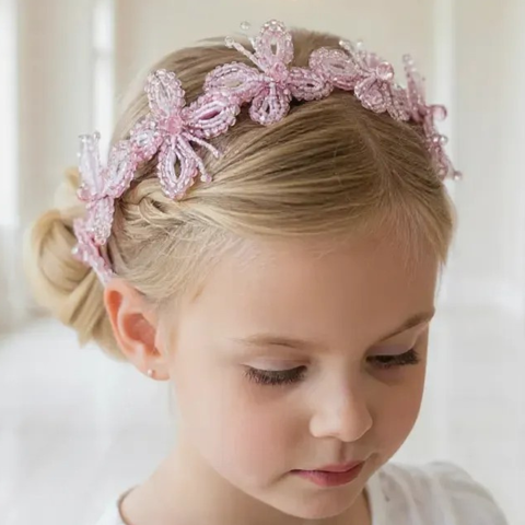 Best Kids Designer Butterfly headband, handmade with pink crystals, perfect for childrens special occasions