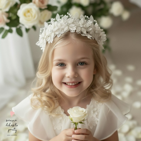 Flower girl pearl crown handmade for luxury weddings and special occasions