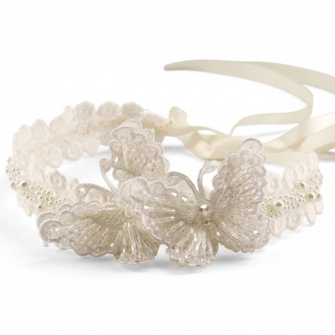 bespoke handmade ivory butterfly hair garland for girls by sienna likes to party