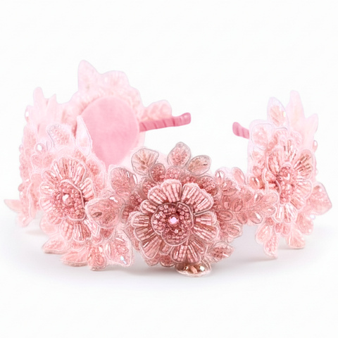 The Hadraniel Crystal Flower Headband — Handmade Pink & White Headband for Flower Girls
