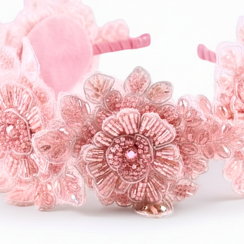The Hadraniel Crystal Flower Headband — Handmade Pink & White Headband for Flower Girls