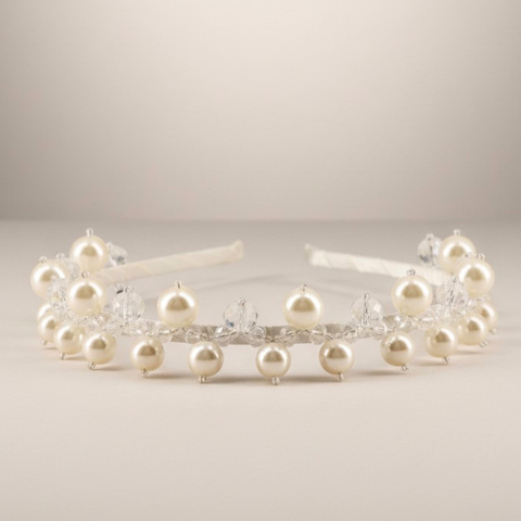 Designer handmade pearl girls headband for weddings and communion