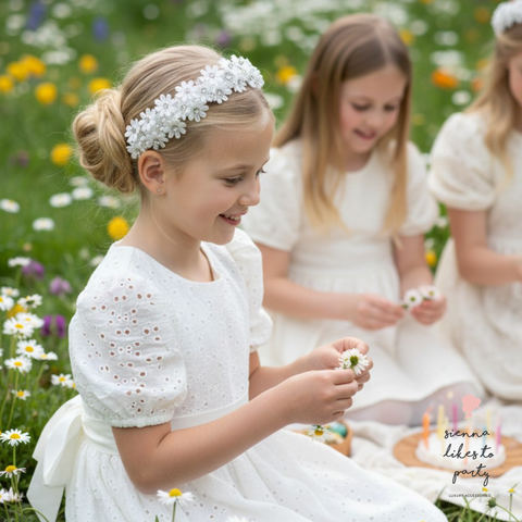 luxury girls occasion headband with white flowers and crystal sparkle