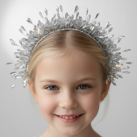 Luxury Silver Crystal Tiara Headband for Girls – Handmade Designer Crown
