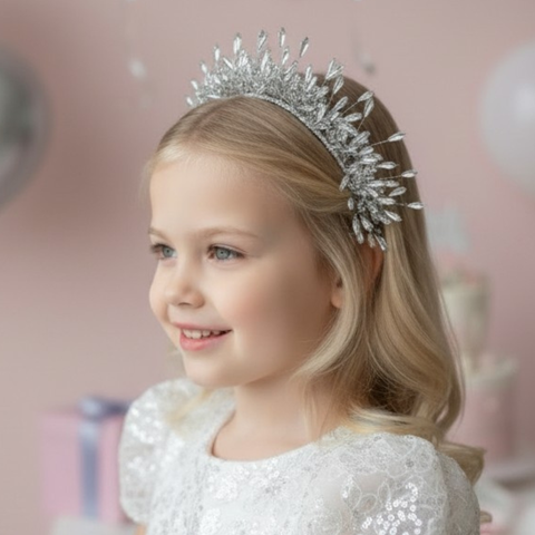 Luxury Silver Crystal Tiara Headband for Girls – Handmade Designer Crown