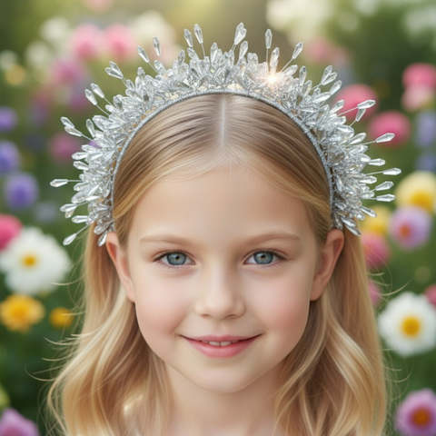 Luxury Silver Crystal Tiara Headband for Girls – Handmade Designer Crown