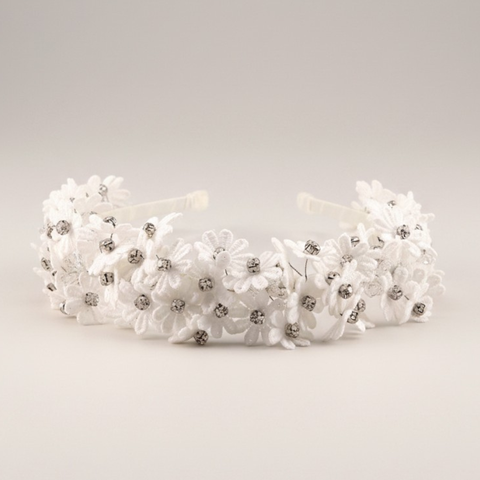 luxury white floral headband for girls weddings and special occasions