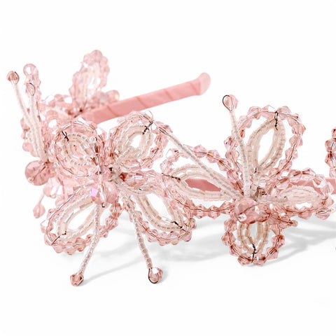 Buy best childs butterfly headband.  Each butterfly on this childs hairband is bespoke, handmade with pale pink cut crystals.  Perfect wedding or special occasion accessory