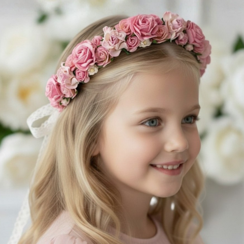 Handmade pink rose flower crown for flower girls by Sienna Likes to Party