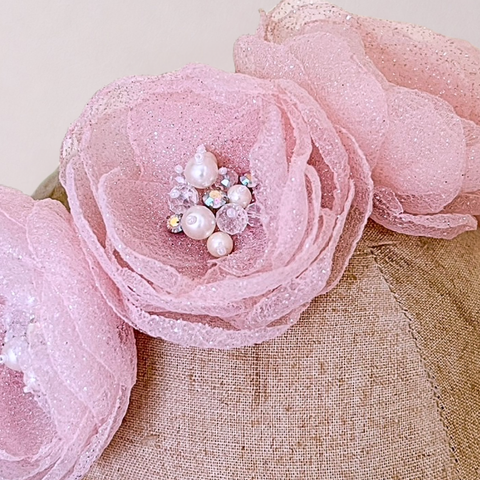 Girls Luxury Flower Crown - handbeaded with pearls & Crystals - The Tallulah