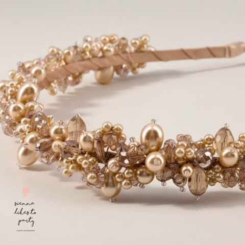 handcrafted crystal pearl headband for weddings and birthdays