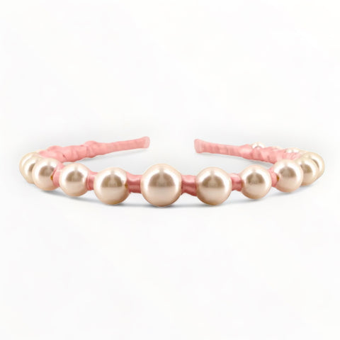 Best statement pink satin and  pearl tiara headband for girls - Sienna Likes to Party handmade accessories for children
