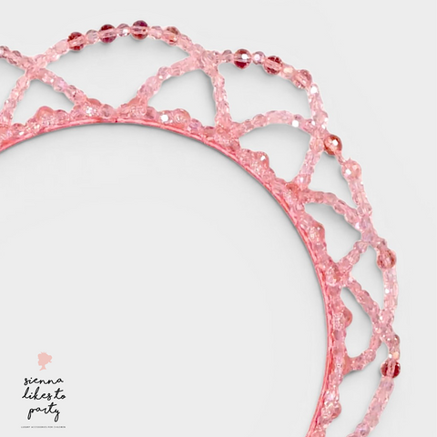 Close up of the detail of the handmade luxury crystal pink crown for children by Sienna Likes to Party designer girls accessories