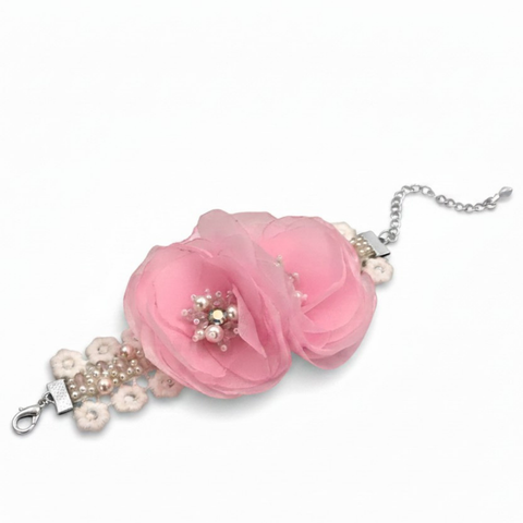 Pink chiffon flower bracelet - luxury handmade jewelry for girls by Sienna Likes to party